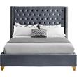 Bowery Hill Contemporary Deep Detailed Tufted Gray Velvet Full Bed
