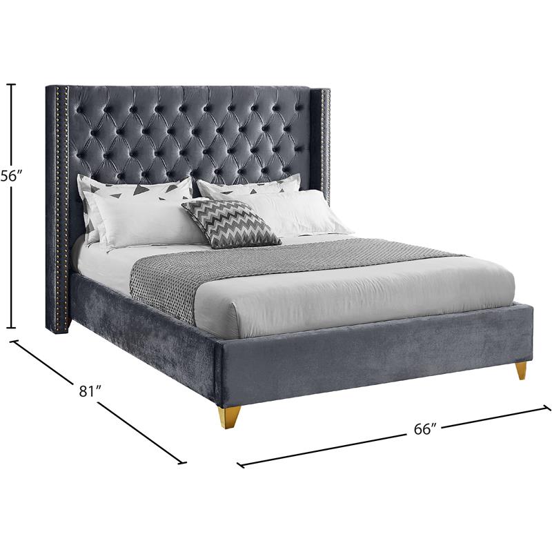 Bowery Hill Contemporary Deep Detailed Tufted Gray Velvet Full Bed