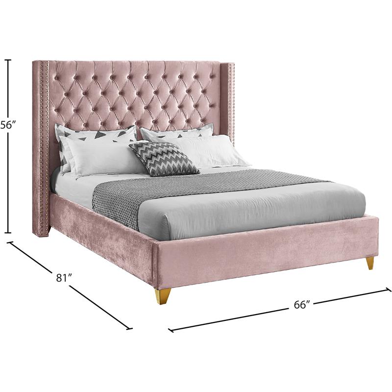 Bowery Hill Contemporary Deep Detailed Tufted Pink Velvet Full Bed