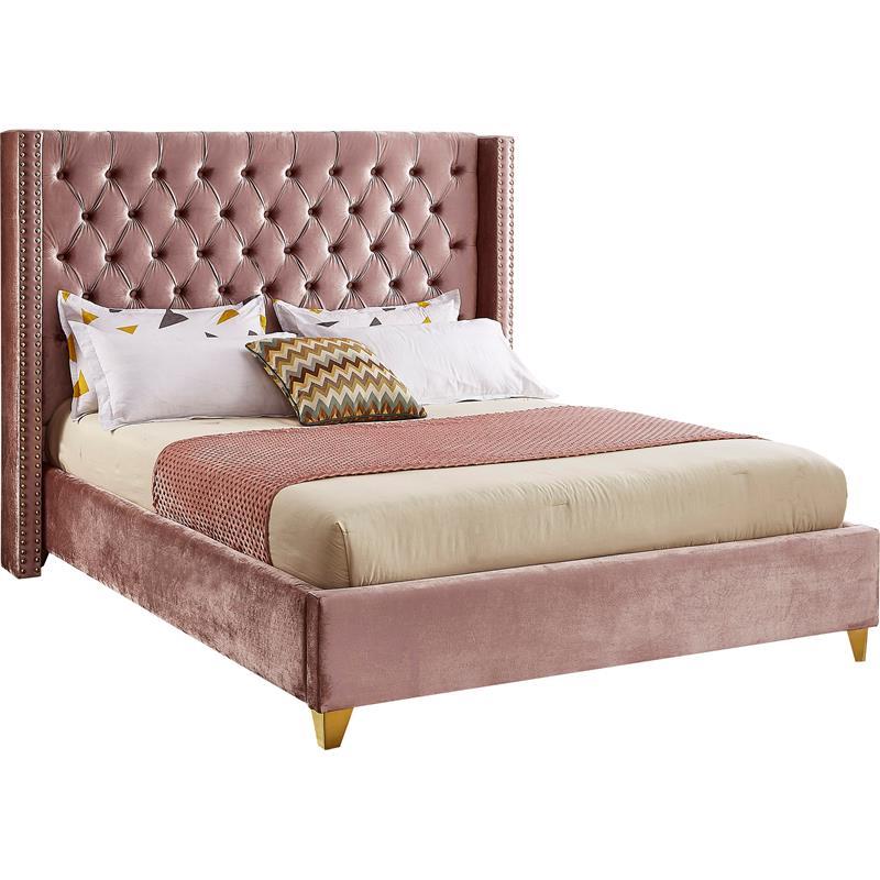 Bowery Hill Contemporary Deep Detailed Tufted Pink Velvet Full Bed