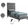 Bowery Hill Contemporary Deep Button Tufted Soft Gray Velvet Twin Bed