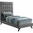 Bowery Hill Contemporary Deep Button Tufted Soft Gray Velvet Twin Bed