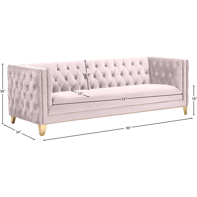 Bowery Hill Contemporary Deep Button Tufted Soft Pink Velvet Sofa