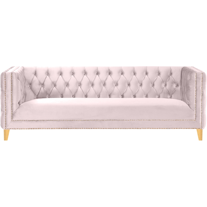 Bowery Hill Contemporary Deep Button Tufted Soft Pink Velvet Sofa