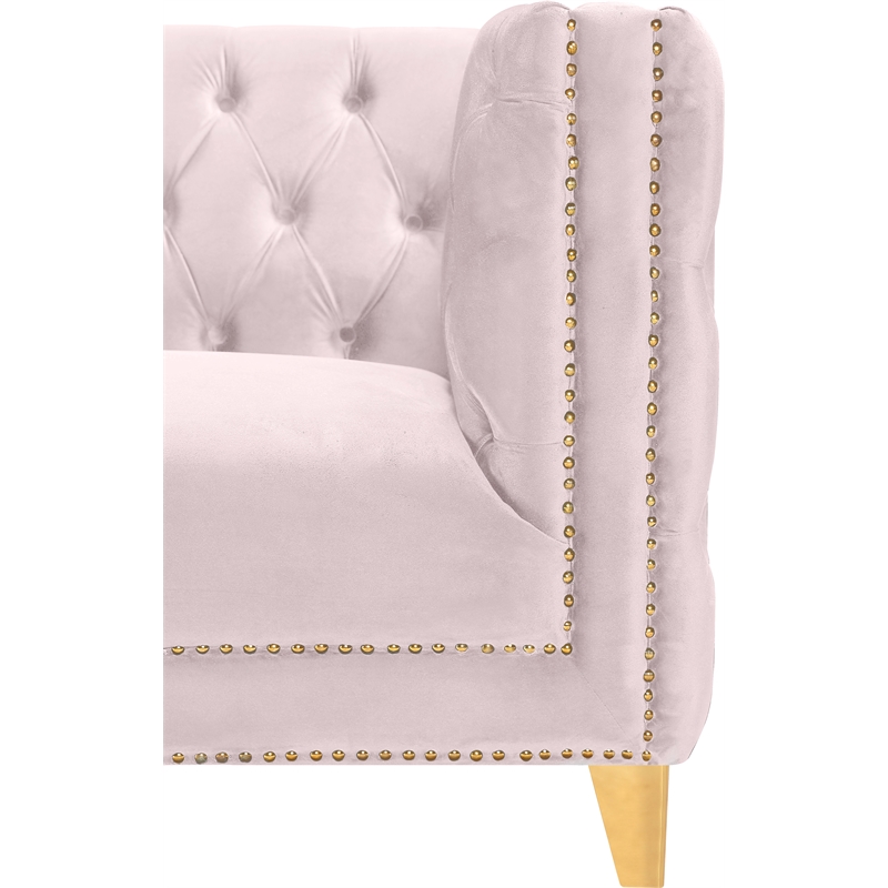 Bowery Hill Contemporary Deep Button Tufted Soft Pink Velvet Sofa