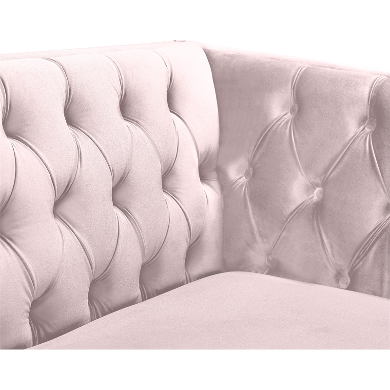 Bowery Hill Contemporary Deep Button Tufted Soft Pink Velvet Sofa