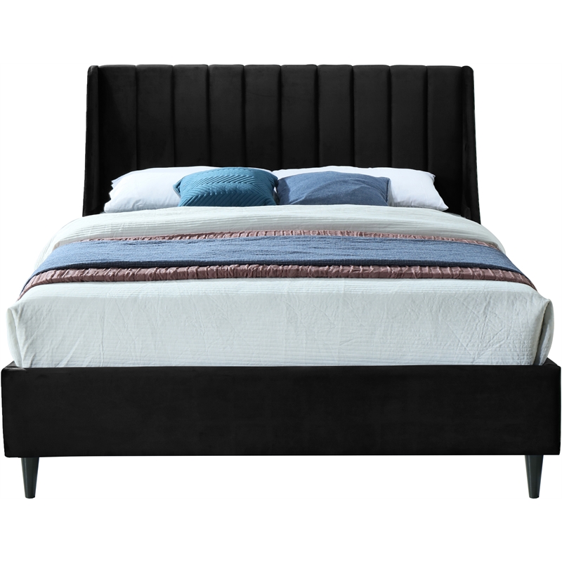 Bowery Hill Contemporary Soft Black Velvet Upholstered Full Bed