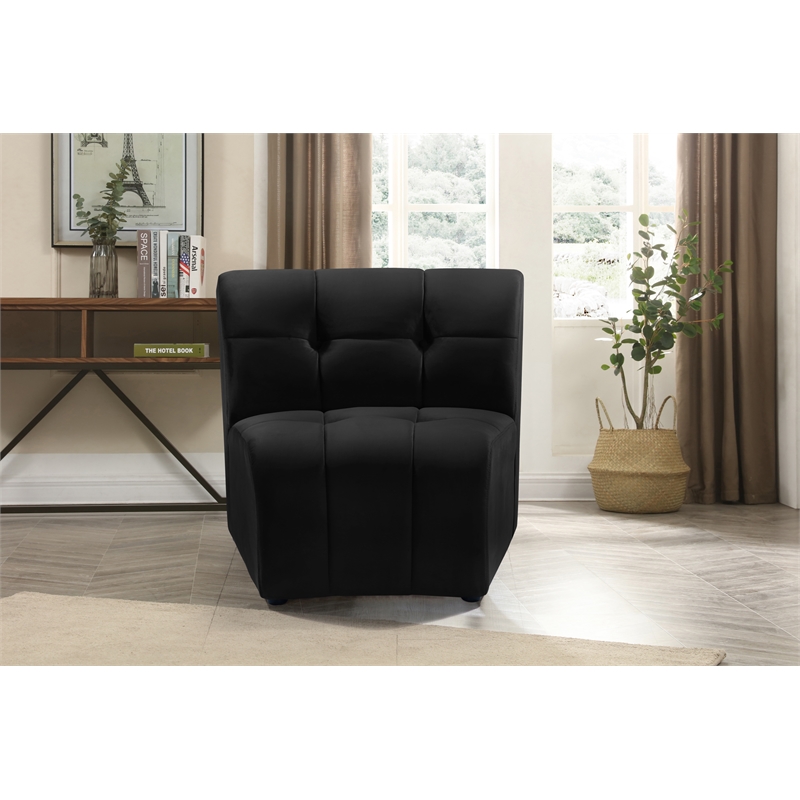 Bowery Hill Contemporary Deep Channel Tufted Soft Black Velvet Modular Chair