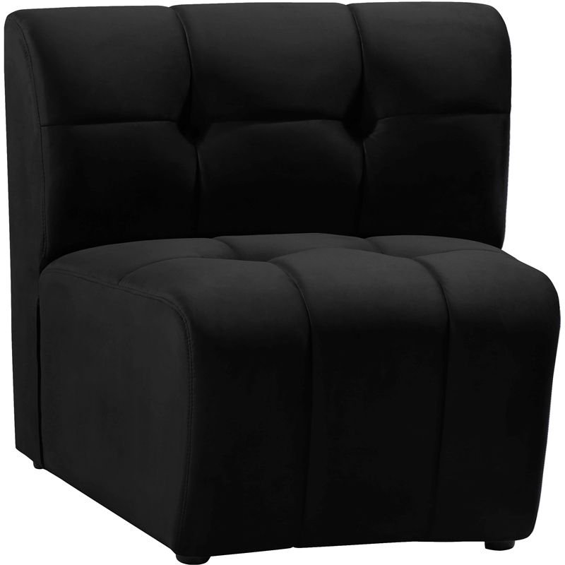 Bowery Hill Contemporary Deep Channel Tufted Soft Black Velvet Modular Chair