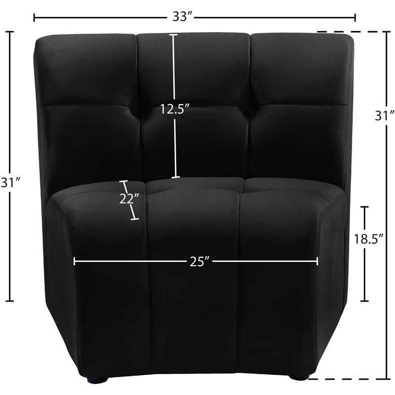 Bowery Hill Contemporary Deep Channel Tufted Soft Black Velvet Modular Chair