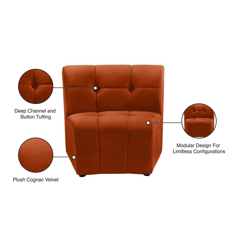 Bowery Hill Contemporary Cognac Velvet Upholstered Modular Chair