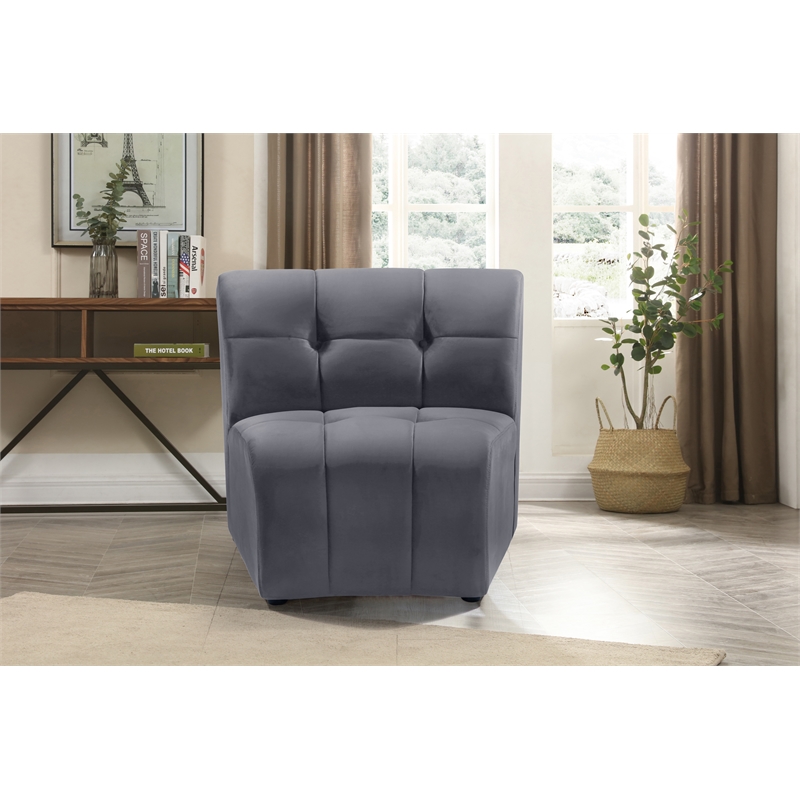 Bowery Hill Contemporary Deep Channel Tufted Soft Gray Velvet Modular Chair