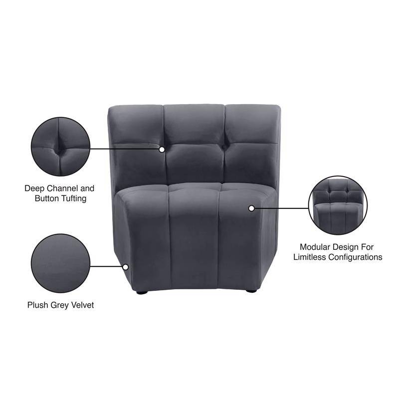 Bowery Hill Contemporary Deep Channel Tufted Soft Gray Velvet Modular Chair