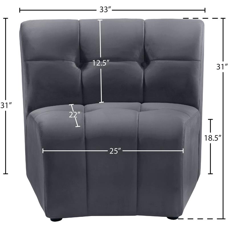 Bowery Hill Contemporary Deep Channel Tufted Soft Gray Velvet Modular Chair