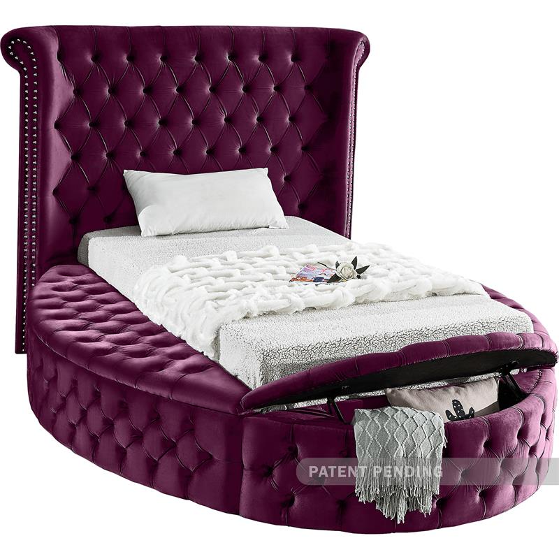Bowery Hill Contemporary Deep Button Tufted Purple Velvet Twin Bed