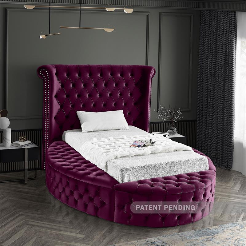 Bowery Hill Contemporary Deep Button Tufted Purple Velvet Twin Bed