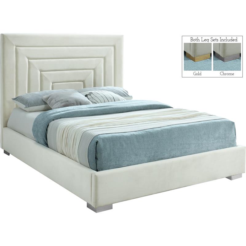 Bowery Hill Contemporary Cream Velvet Full Bed with Gold/Chrome Legs Included