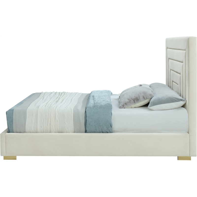 Bowery Hill Contemporary Cream Velvet Full Bed with Gold/Chrome Legs Included