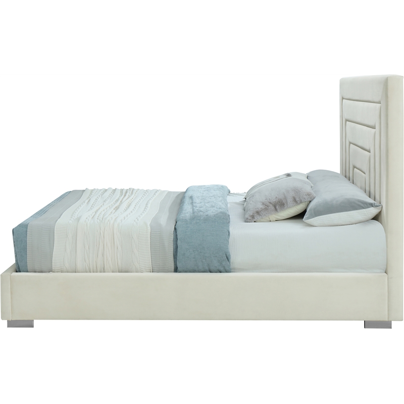 Bowery Hill Contemporary Cream Velvet Full Bed with Gold/Chrome Legs Included