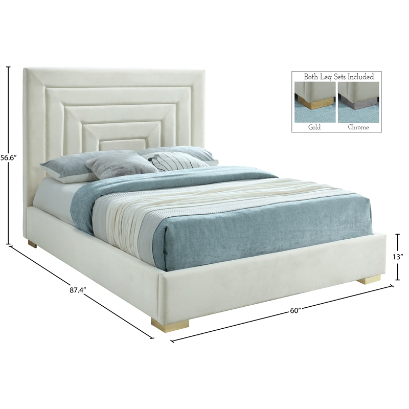 Bowery Hill Contemporary Cream Velvet Full Bed with Gold/Chrome Legs Included