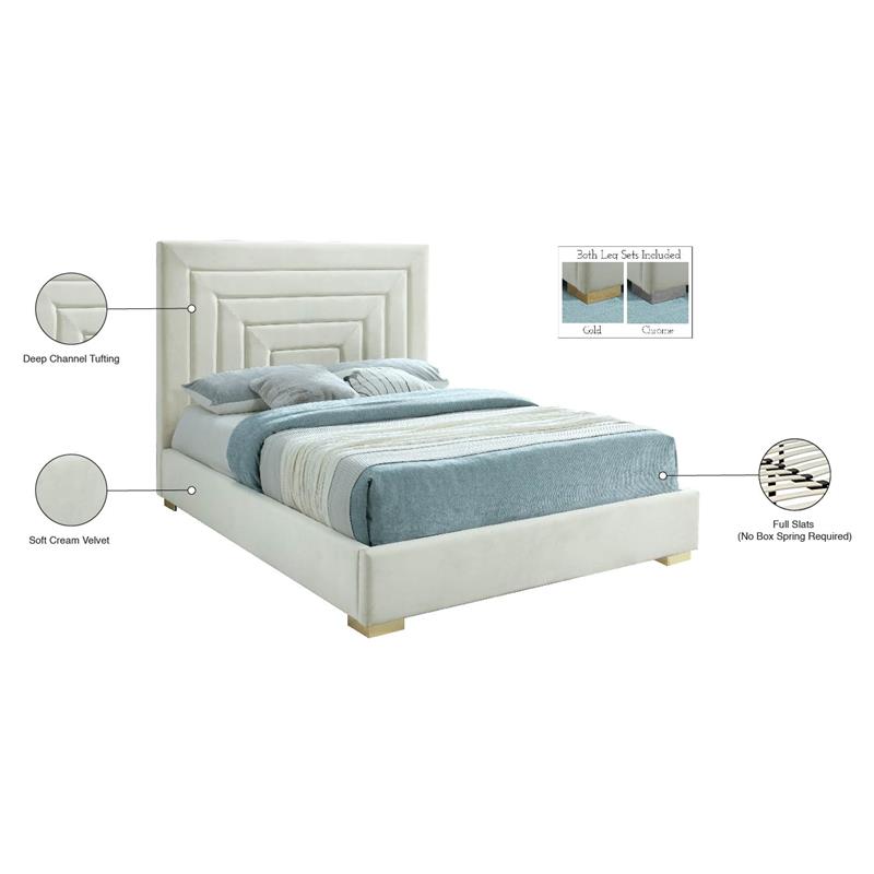 Bowery Hill Contemporary Cream Velvet Full Bed with Gold/Chrome Legs Included
