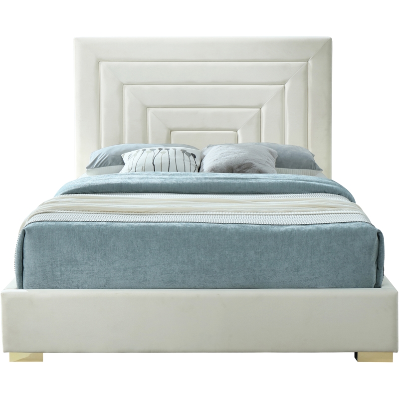 Bowery Hill Contemporary Cream Velvet Full Bed with Gold/Chrome Legs Included