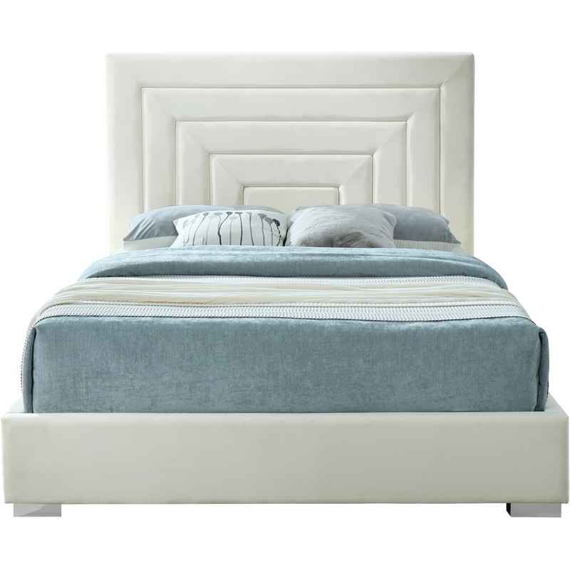Bowery Hill Contemporary Cream Velvet Full Bed with Gold/Chrome Legs Included