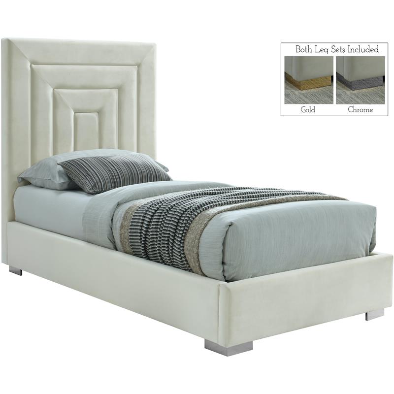 Bowery Hill Contemporary Cream Velvet Twin Bed with Gold/Chrome Legs Included
