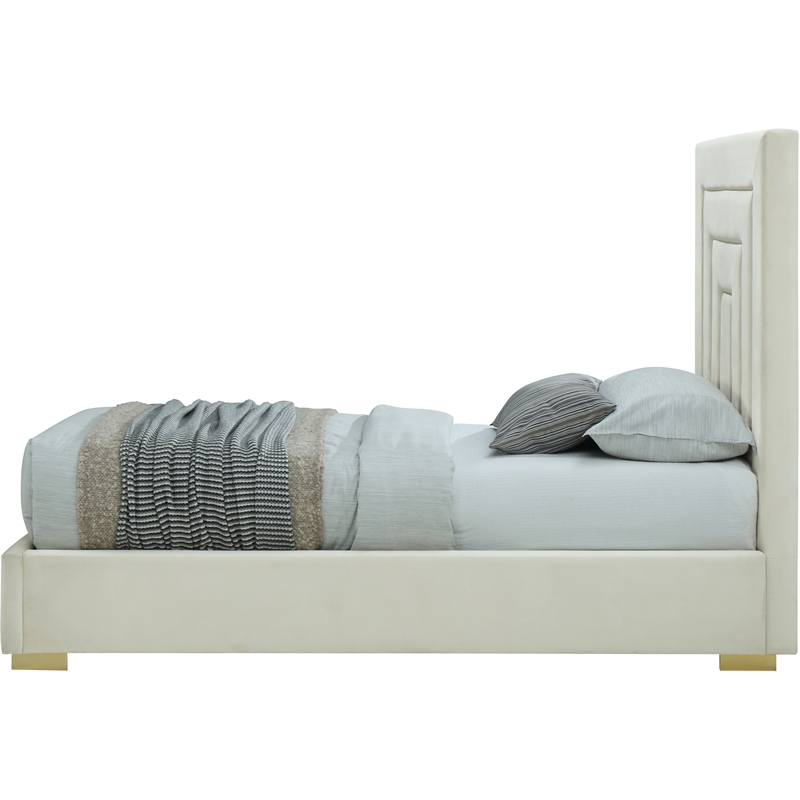 Bowery Hill Contemporary Cream Velvet Twin Bed with Gold/Chrome Legs Included