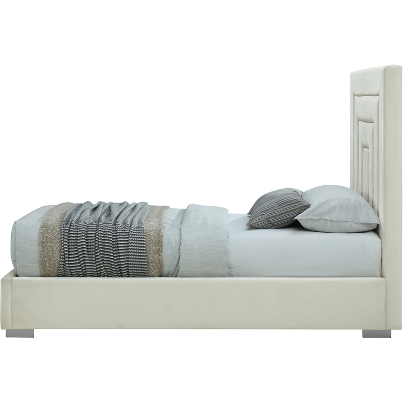 Bowery Hill Contemporary Cream Velvet Twin Bed with Gold/Chrome Legs Included