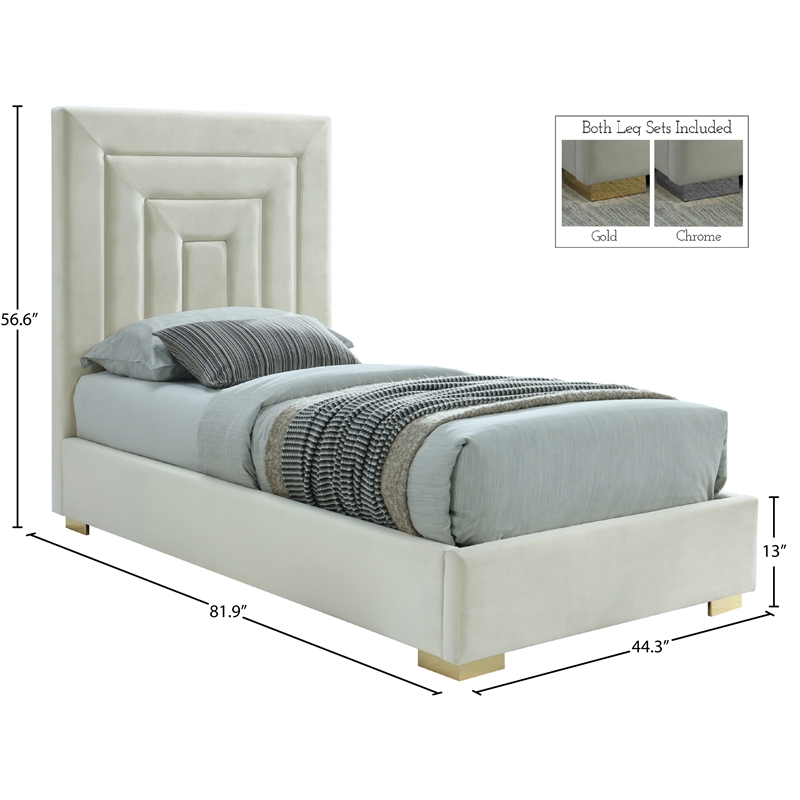 Bowery Hill Contemporary Cream Velvet Twin Bed with Gold/Chrome Legs Included