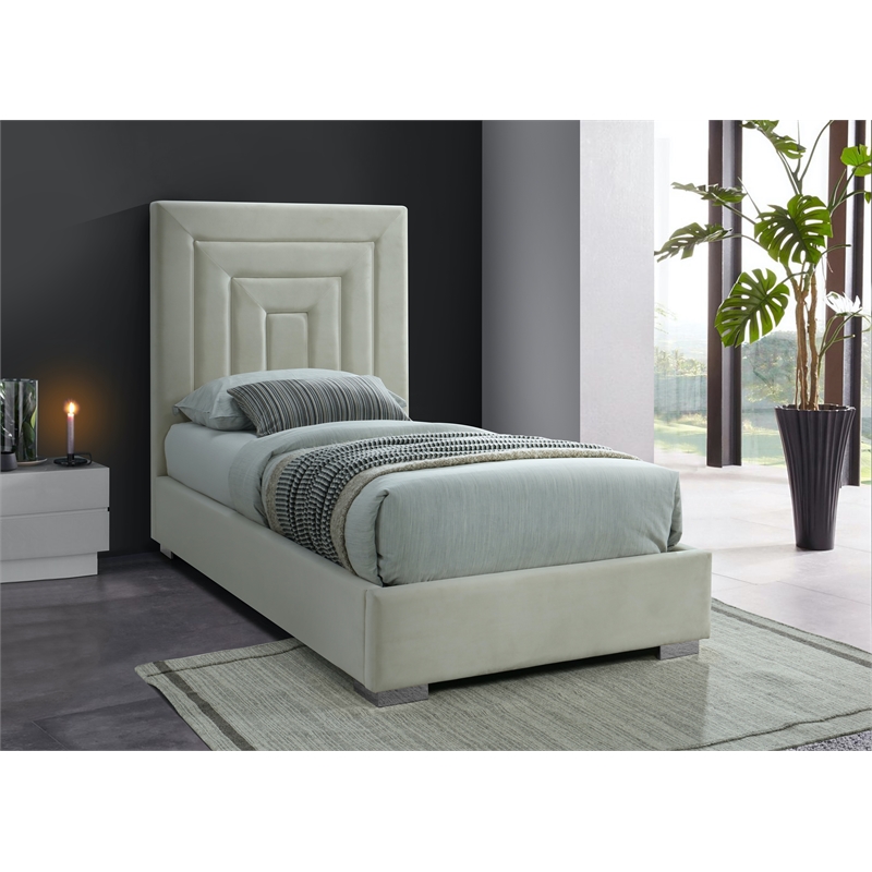 Bowery Hill Contemporary Cream Velvet Twin Bed with Gold/Chrome Legs Included