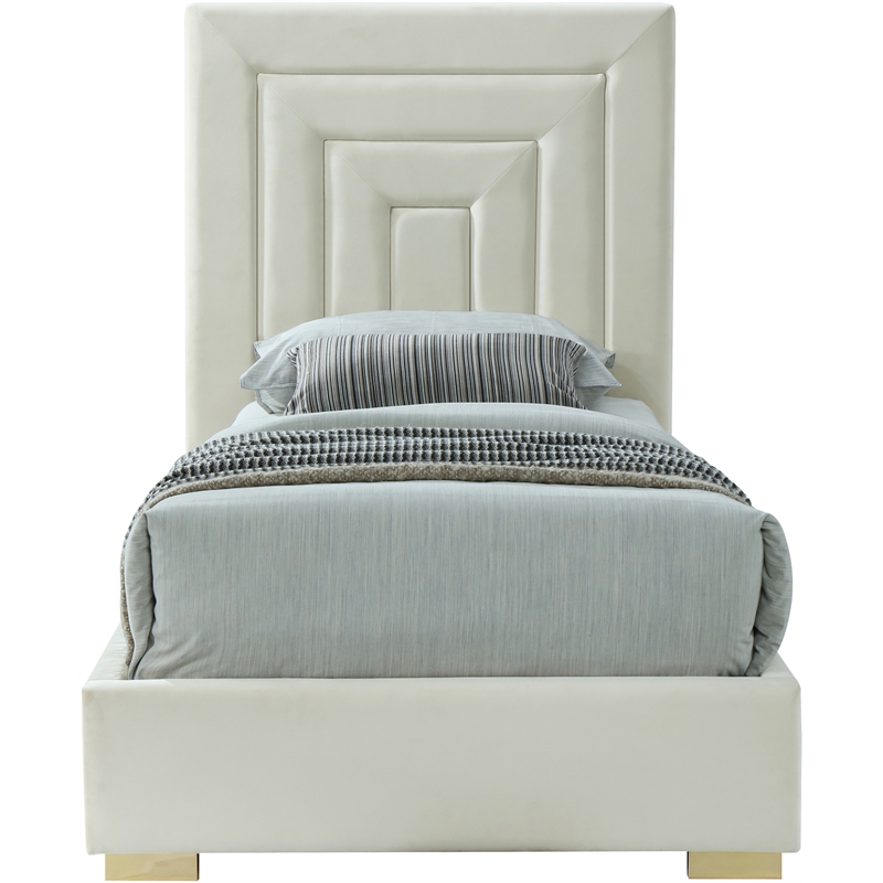 Bowery Hill Contemporary Cream Velvet Twin Bed with Gold/Chrome Legs Included