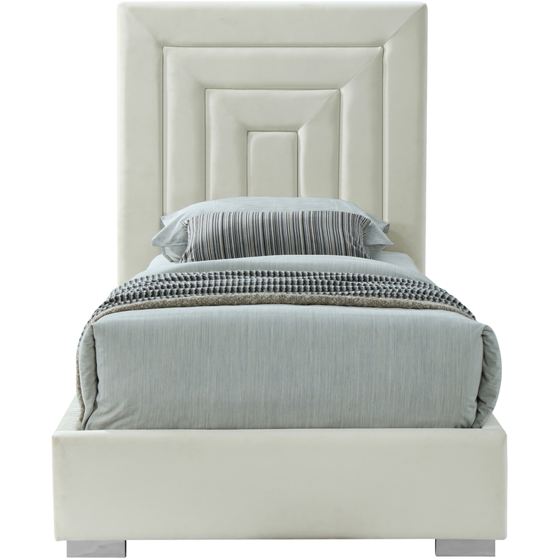 Bowery Hill Contemporary Cream Velvet Twin Bed with Gold/Chrome Legs Included