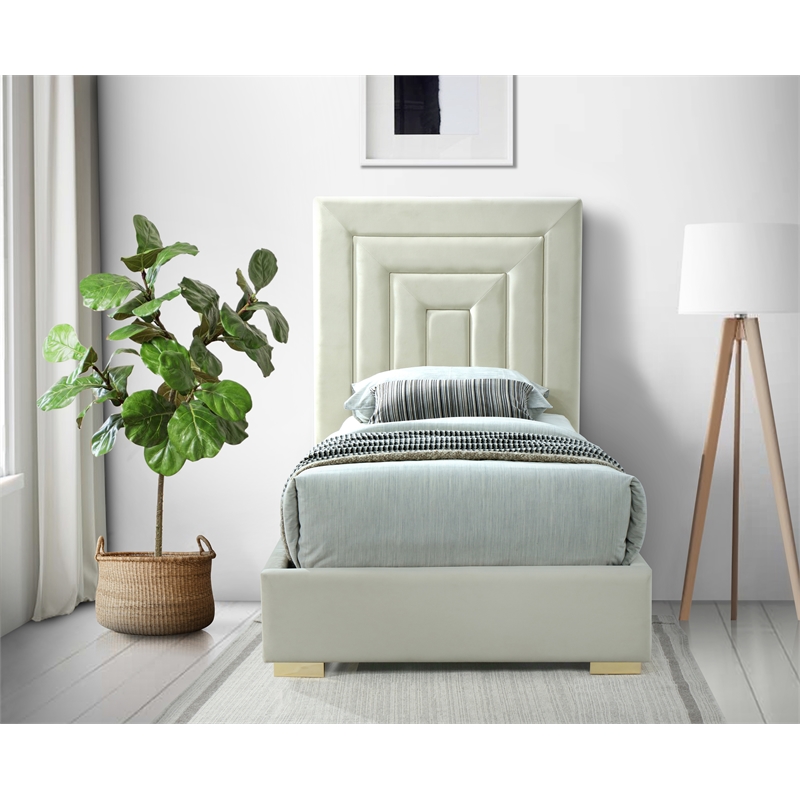 Bowery Hill Contemporary Cream Velvet Twin Bed with Gold/Chrome Legs Included