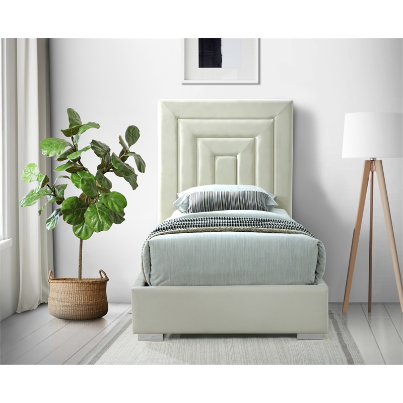 Bowery Hill Contemporary Cream Velvet Twin Bed with Gold/Chrome Legs Included