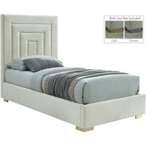 Bowery Hill Contemporary Cream Velvet Twin Bed with Gold/Chrome Legs Included