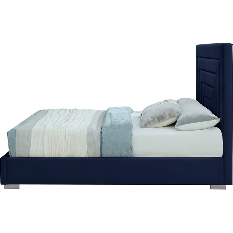 Bowery Hill Contemporary Navy Velvet King Bed with Gold/Chrome Legs Included