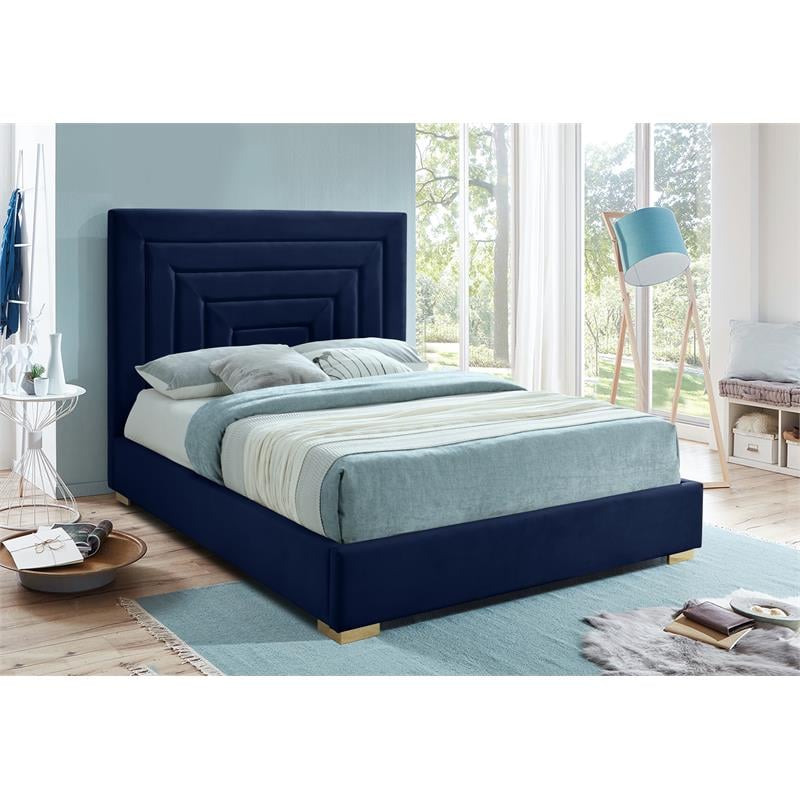 Bowery Hill Contemporary Navy Velvet King Bed with Gold/Chrome Legs Included