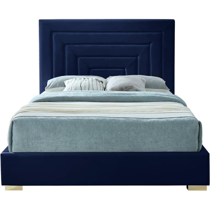 Bowery Hill Contemporary Navy Velvet King Bed with Gold/Chrome Legs Included