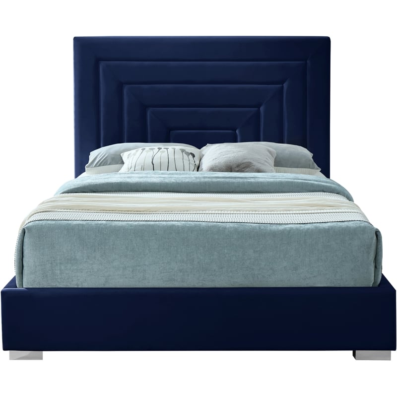Bowery Hill Contemporary Navy Velvet King Bed with Gold/Chrome Legs Included