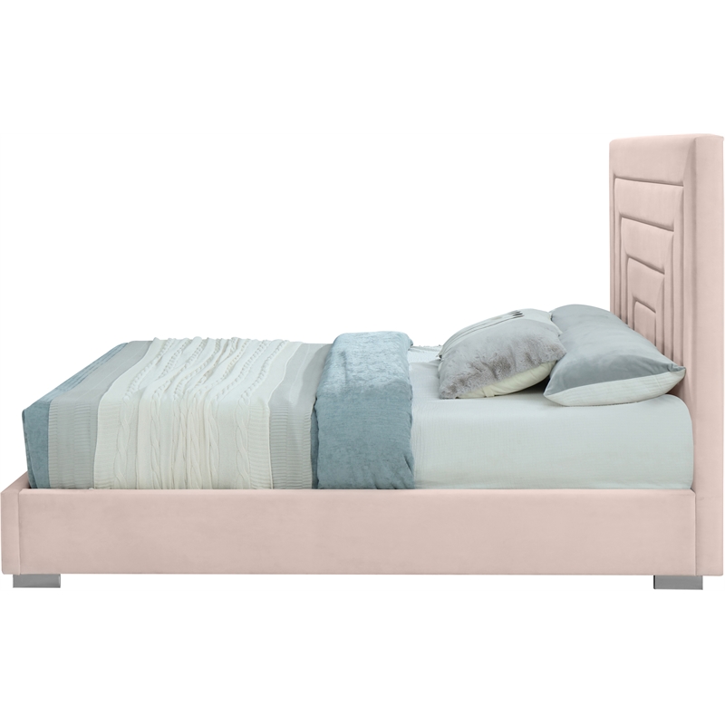 Bowery Hill Contemporary Pink Velvet King Bed with Gold/Chrome Legs Included