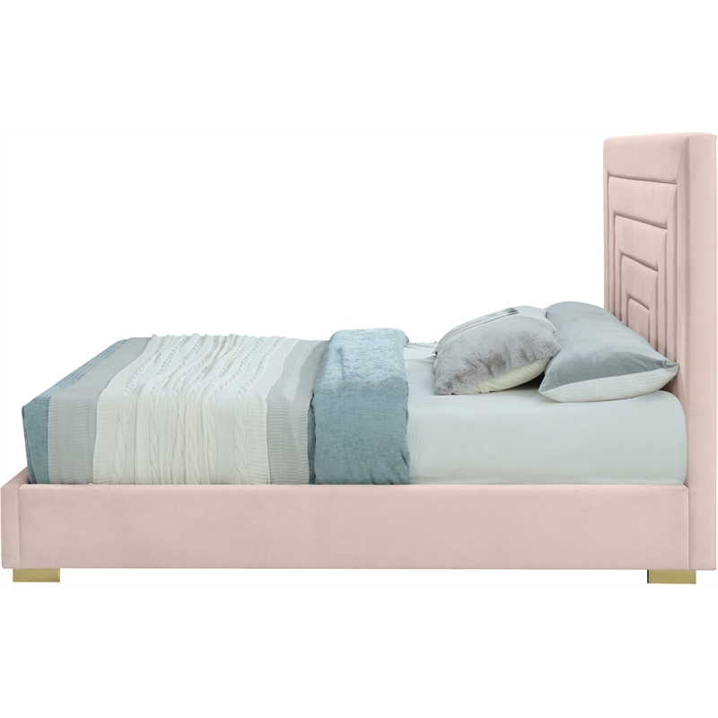 Bowery Hill Contemporary Pink Velvet Queen Bed with Gold/Chrome Legs Included