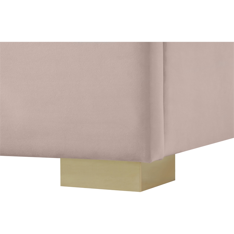 Bowery Hill Contemporary Pink Velvet Queen Bed with Gold/Chrome Legs Included