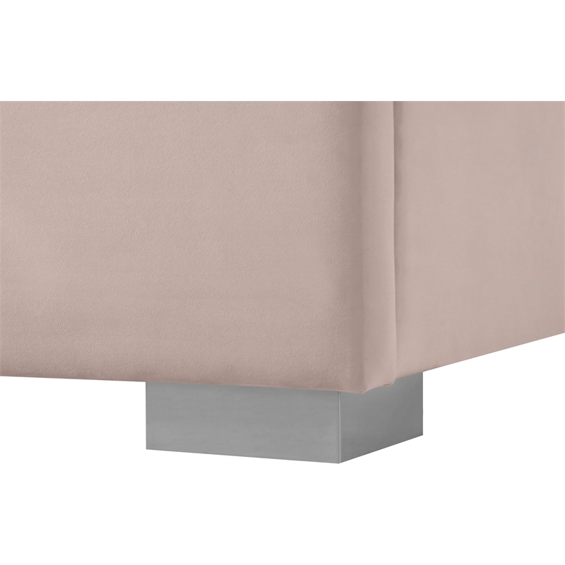 Bowery Hill Contemporary Pink Velvet Queen Bed with Gold/Chrome Legs Included