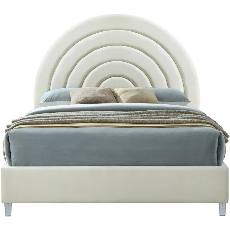 Bowery Hill Contemporary Cream Velvet King Bed in Acrylic Finish