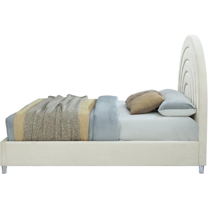 Bowery Hill Contemporary Cream Velvet King Bed in Acrylic Finish