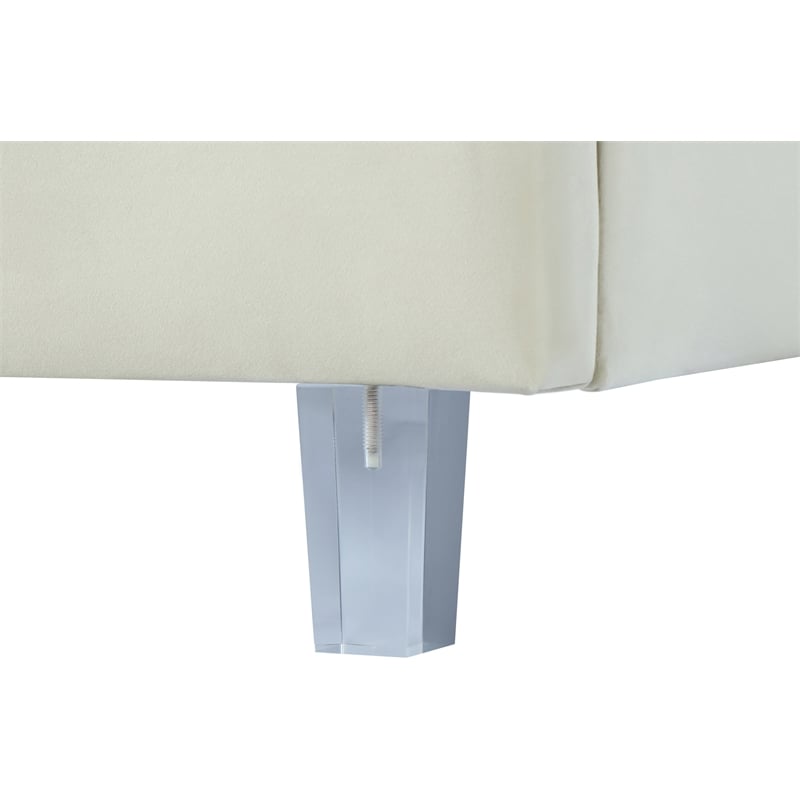 Bowery Hill Contemporary Cream Velvet King Bed in Acrylic Finish