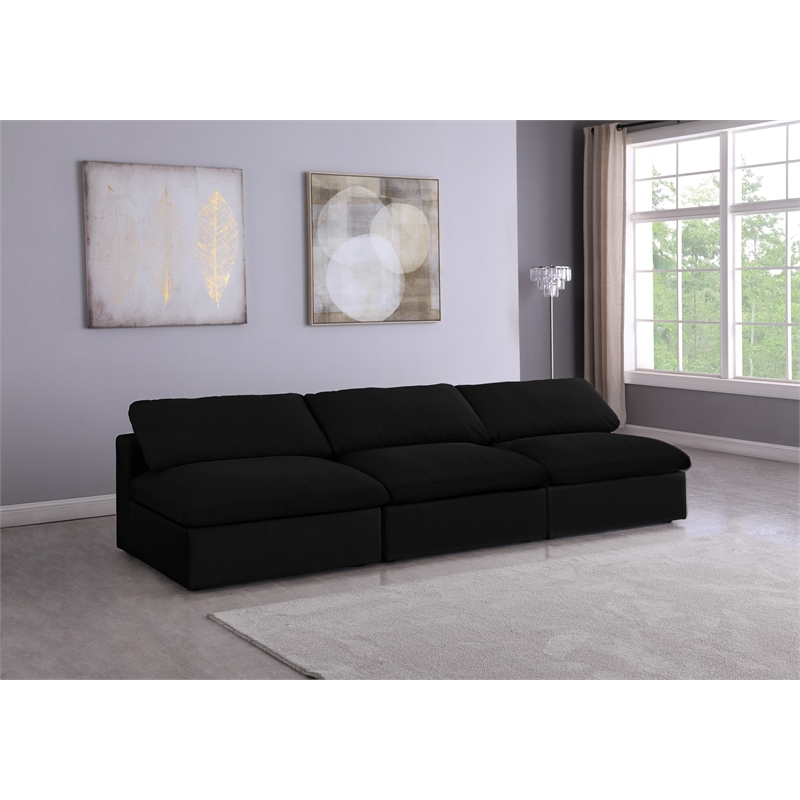 Bowery Hill Upholstered Black Linen Fabric Modular 3 Piece Armless Sofa