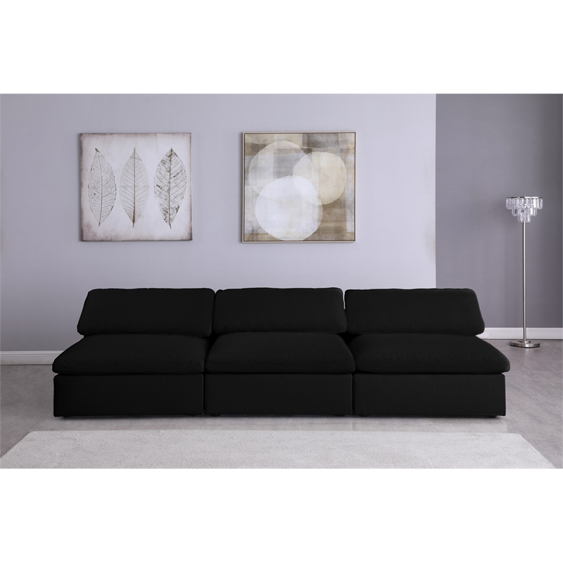 Bowery Hill Upholstered Black Linen Fabric Modular 3 Piece Armless Sofa